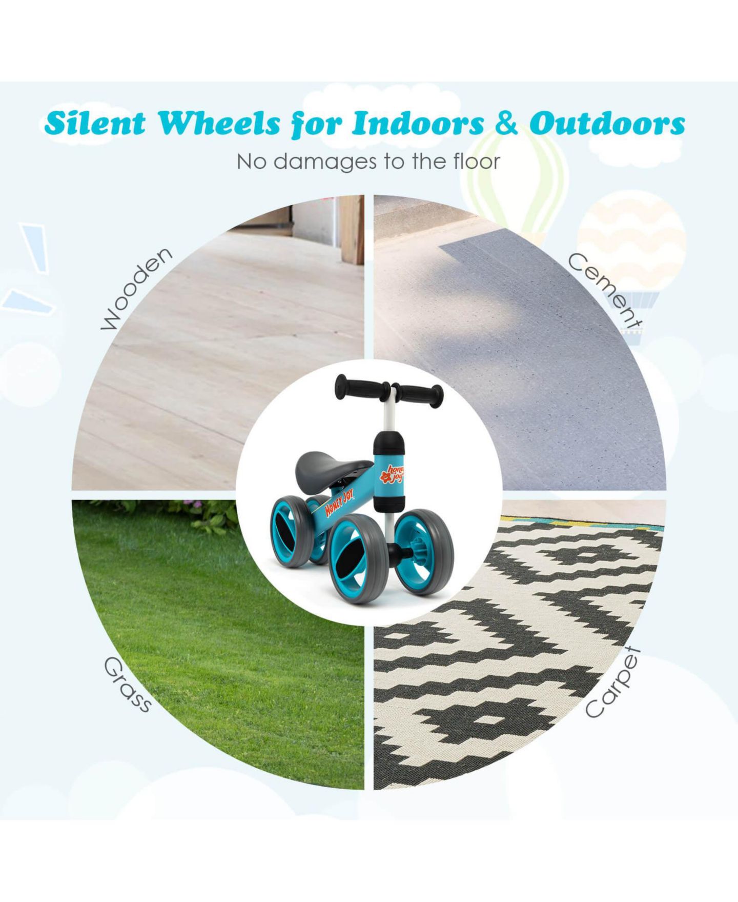 Детская игрушка Mecale Lightweight 4-Wheel Balance Bike, 44-lb Capacity, Ages 1-2, цвет: Синий — фото 6