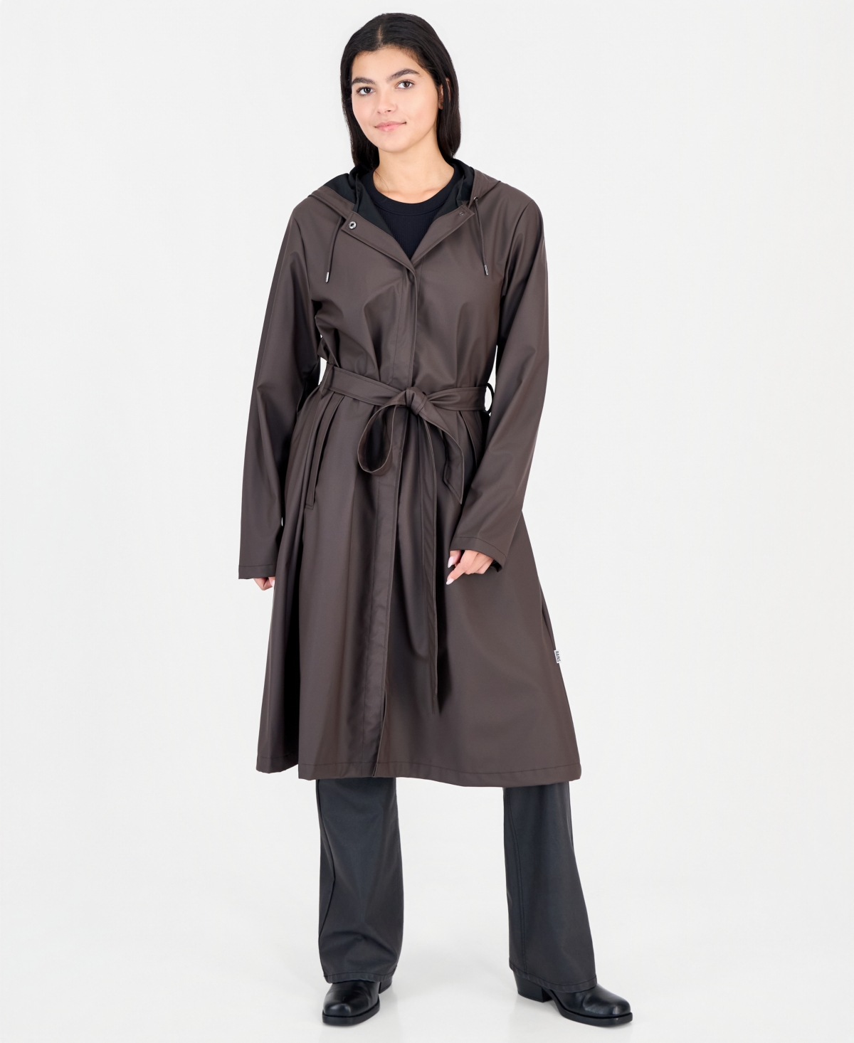 Rains Women's Waterproof A-Line Belted Raincoat - BARK