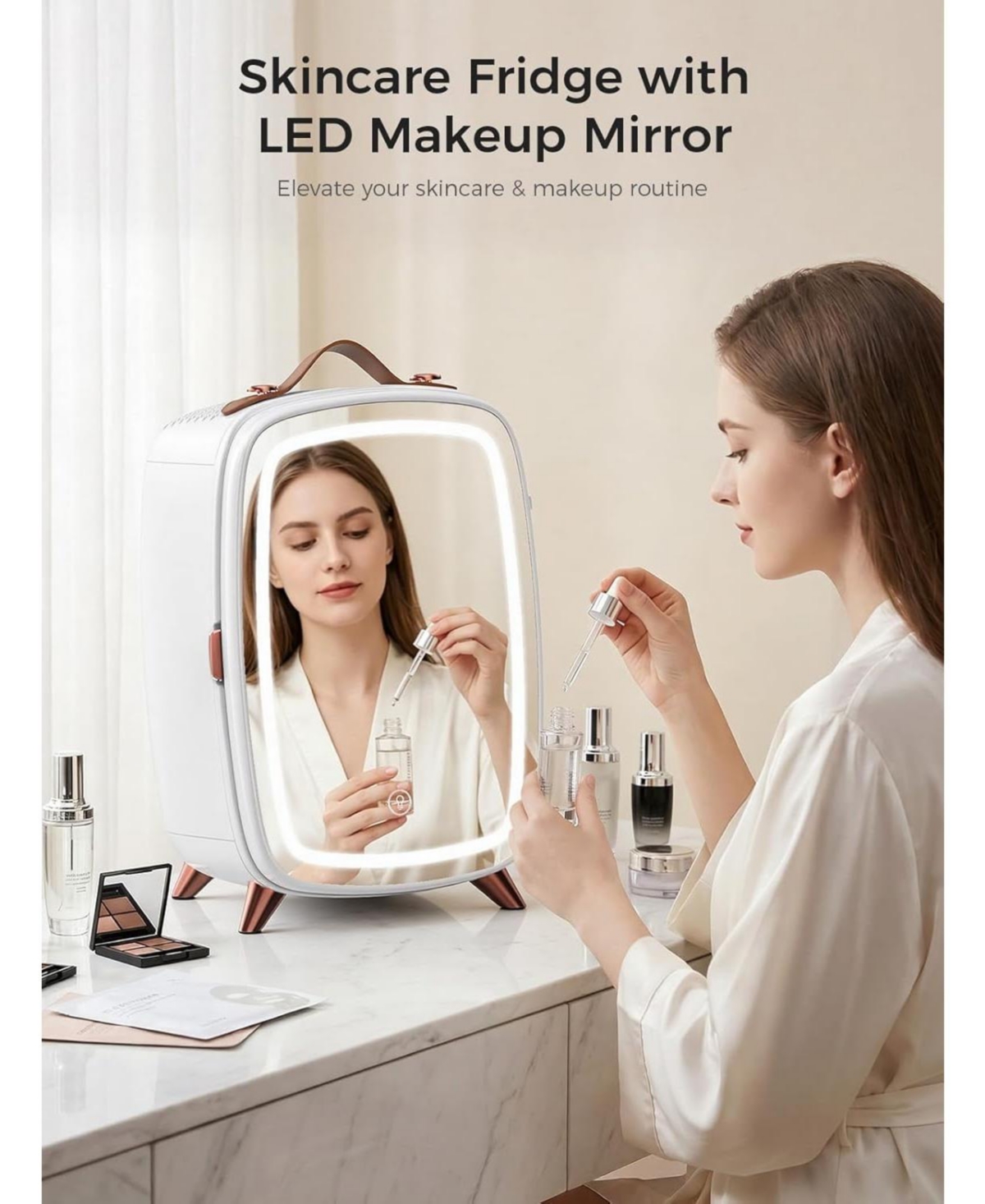Cowsar 6L Mini Fridge with Led Mirror for Cosmetics
