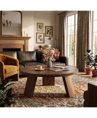 33.5" Round Coffee Table, Circle Center Table with Inclined Legs, Accent Cocktail Tables for Living Room, Bedroom, Easy Assembly