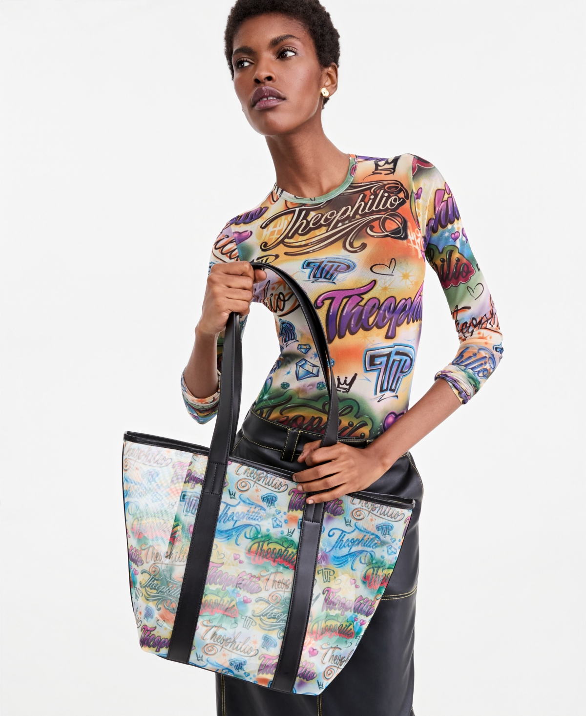 Theophilio | Macy's Graffiti Print Mesh Tote Bag & Removable Pouch Set, Macy's Exclusive