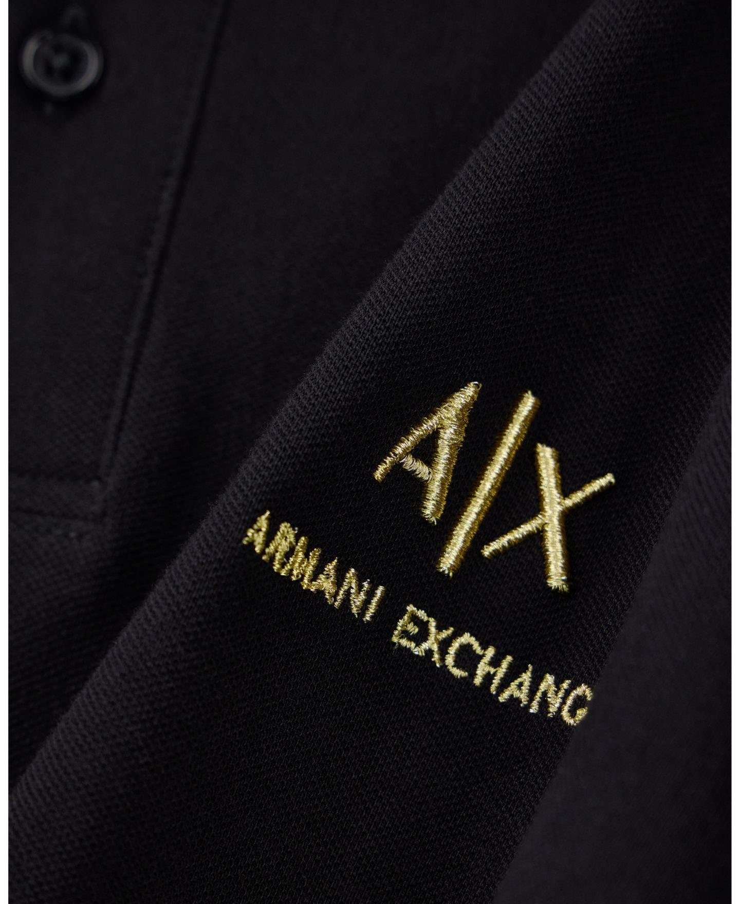 Мужское поло A|X Armani Exchange Black And Gold Short Sleeves Pique Polo Shirt, цвет: Чёрный — фото 7
