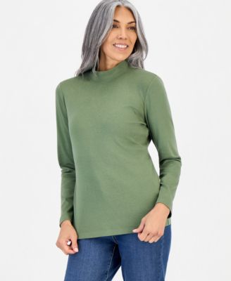 Women's Cotton Mock-Neck Long-Sleeve Tee