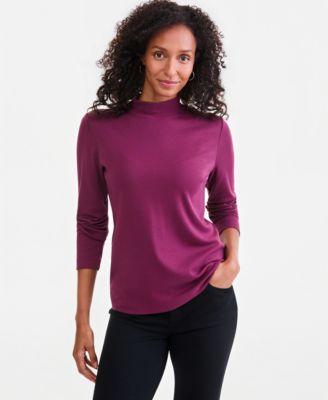 Women's Cotton Mock-Neck Long-Sleeve Tee