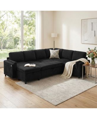 111'' U-Shaped Convertible Pull-Out Sofa Bed with Storage and USB