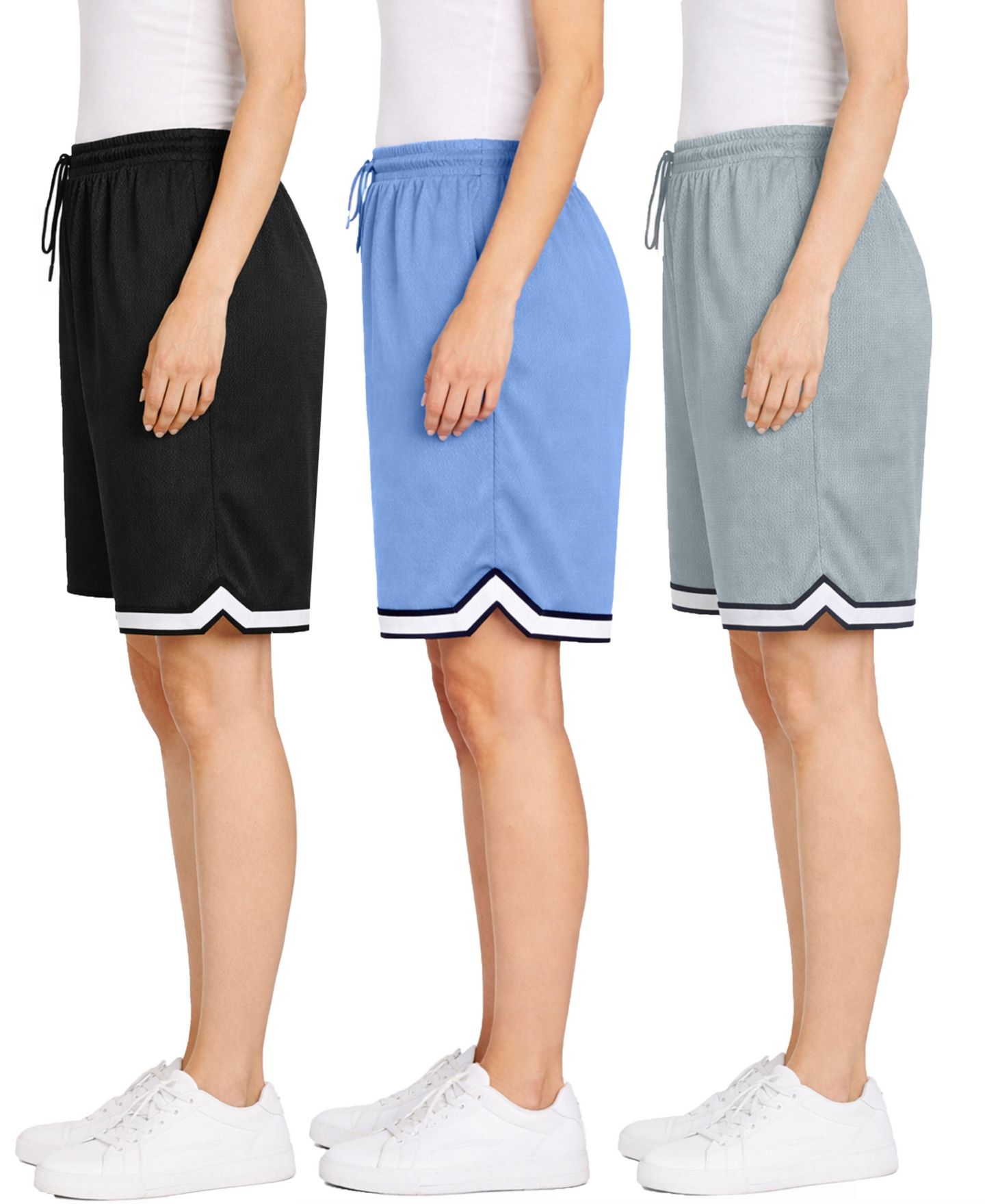 Женские шорты Jump Start Loose Fit Moisture-Wicking Performance Shorts-3 Pack, цвет: Чёрный синий серебряный — фото 2