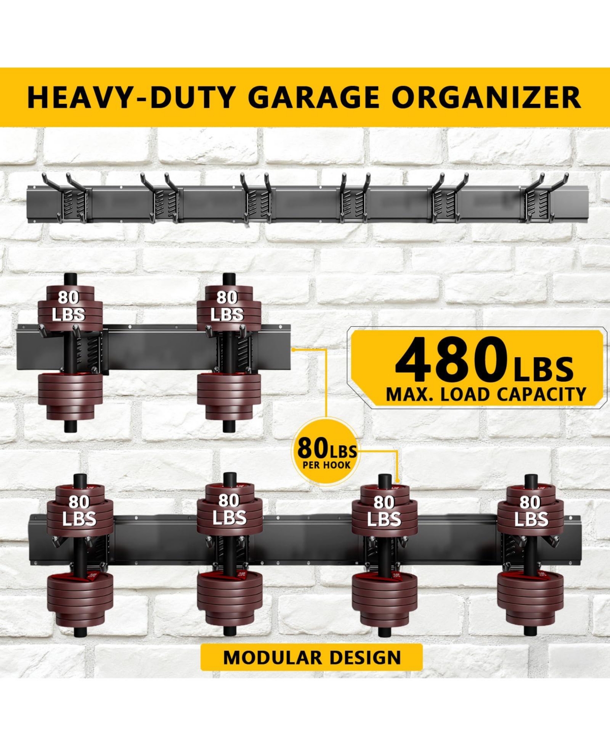 Xdovet Organizer Wall Mount Heavy-duty Storage Garden Adjustable Double Hooks Shovel Snowboard Yard Tools Shed