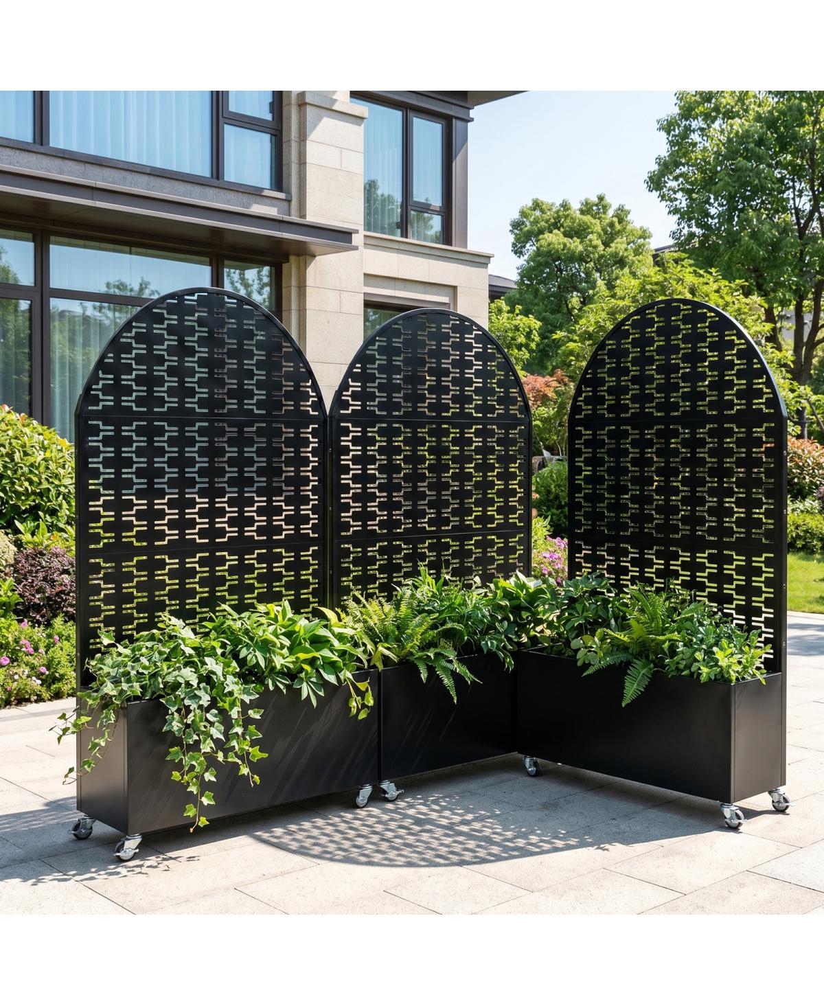 Streamdale Furniture Arched Metal Privacy Screen with Planter Box 70.87'' Tall