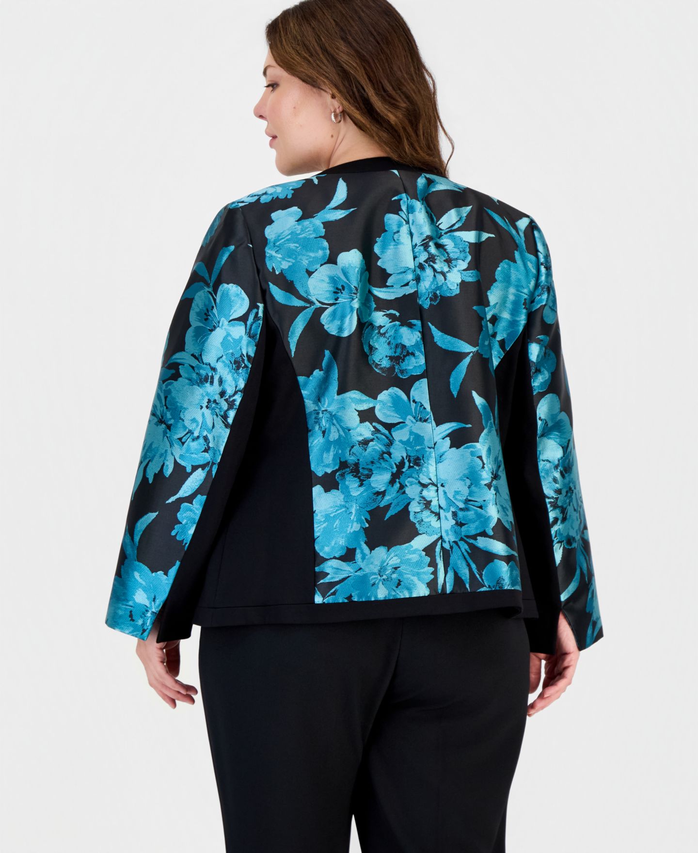 Женский кардиган Kasper Plus Size Open-Front Floral Collarless, цвет: Бирюзовый разноцветный — фото 3
