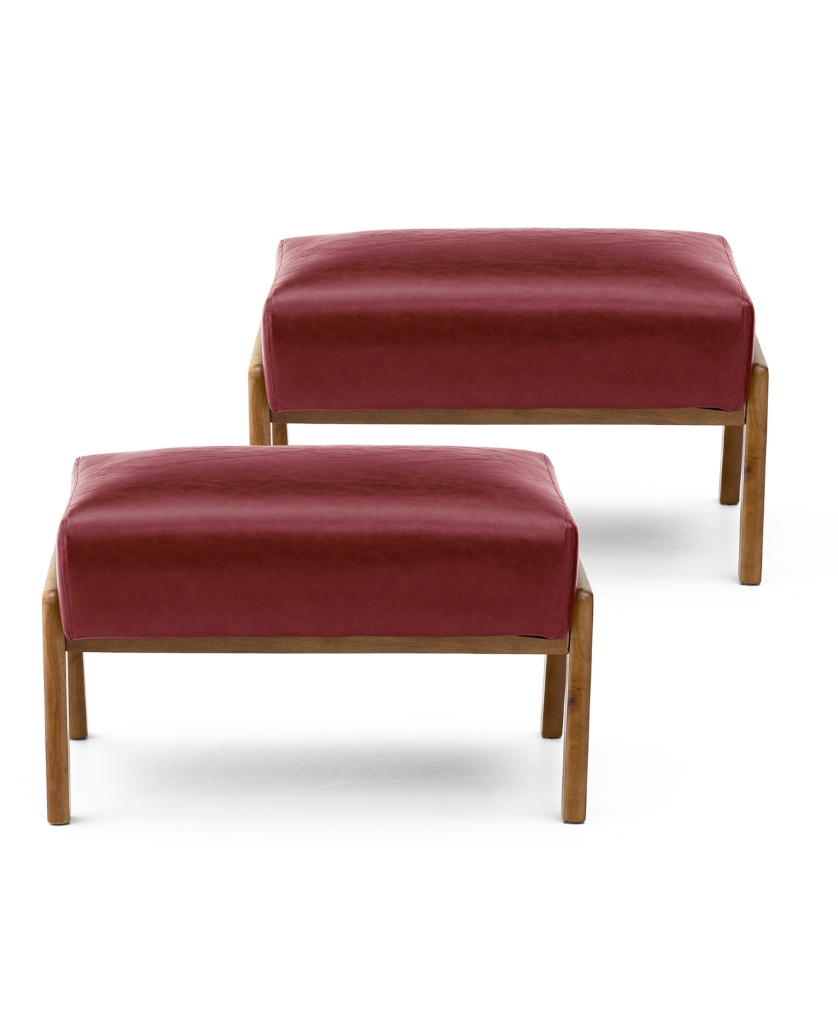 Glitzhome Mid-century Modern Leatherette Accent Stool, Set of 2