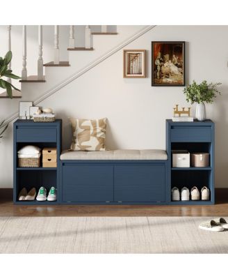 All-in-One Entryway Storage Bench with Cushion and Drawers