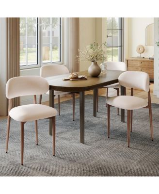 Set of 4 Modern Farmhouse Fabric Upholstered Dining Chairs with Metal Legs