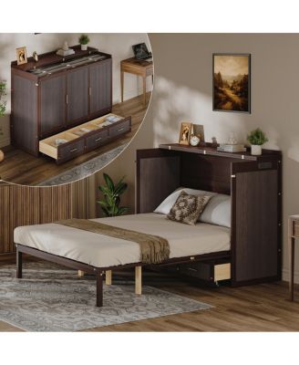 Multifunctional Queen Murphy Bed Cabinet with USB Charging Station