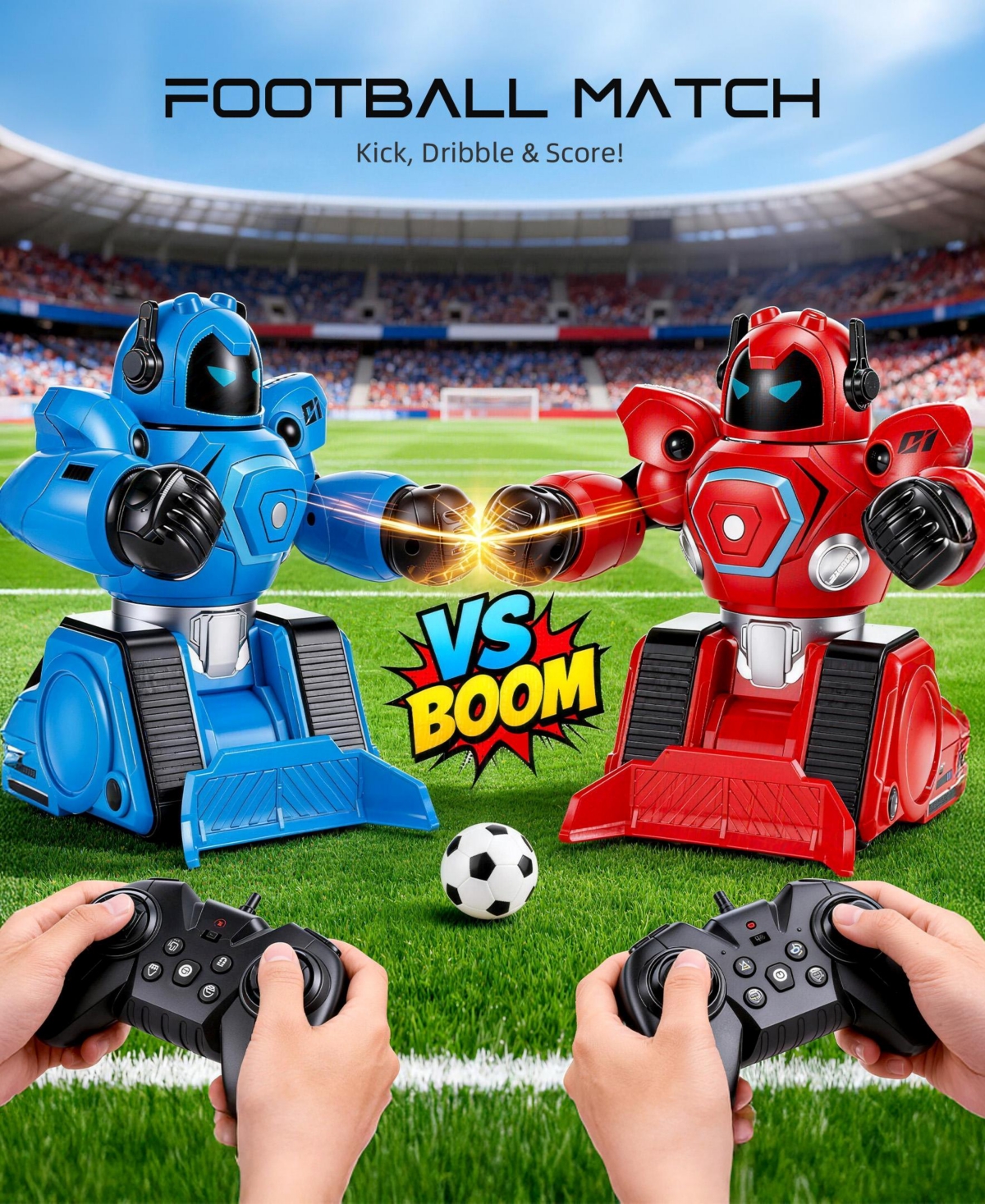 Sugift 2-Pack Remote Control Fighting Robots, Rc Boxing and Soccer Battle Set with Led Lights, 360degree(s) Movement