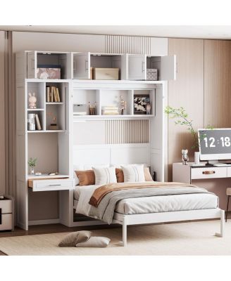  Full Size Murphy Bed with Desk Top Cabinet and Storage Shelves