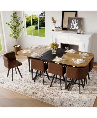 9-Piece Square Dining Table Set with 8 Suede Chairs