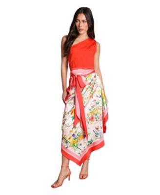 Women's Bandage One Shoulder Printed Midi Dress