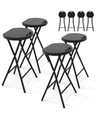 4 Piece 28 Inch Ourdoor Folding Stool, Folding Bar Stool with Handle for Outdoor Indoor Kitchen Home Bar