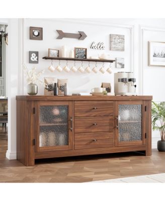 Buffet Sideboard with Glass Doors and Drawers Accent Storage Cabinet Coffee Bar for Living Room Kitchen Dining Room