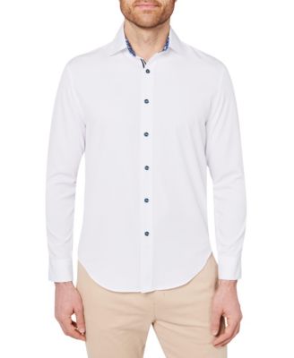 Men's Regular Fit 4-Way Stretch Performance Solid Long Sleeve Button Down