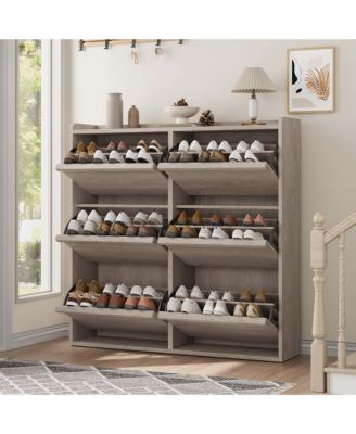Flip Drawer Shoe Cabinet with Adjustable Shelf - Hidden Entryway Shoe Storage for Hallway, Living Room
