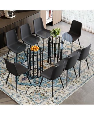 71 inch Oval Glass Dining Table with 8 PU Leather Chairs
