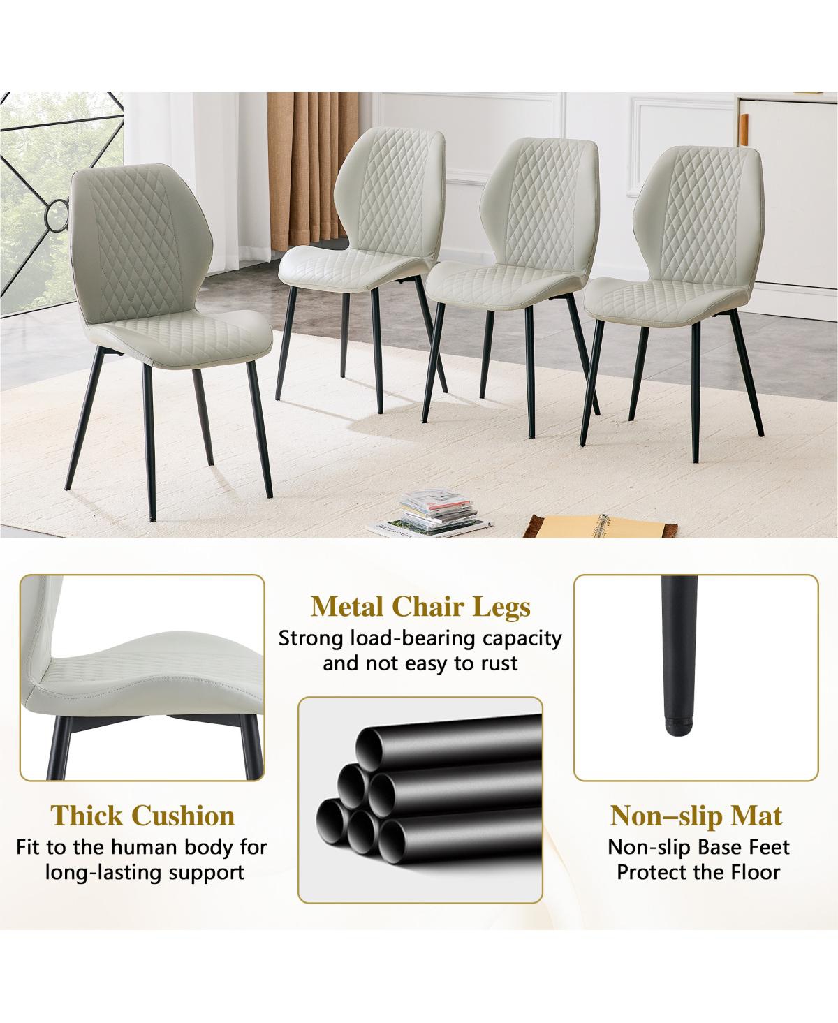 Streamdale Furniture Set of 4 Modern Diamond-Quilted Pu Dining Chairs with Metal Legs