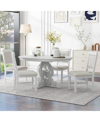 5-Piece Retro Extendable Dining Set with 4 Upholstered Chairs