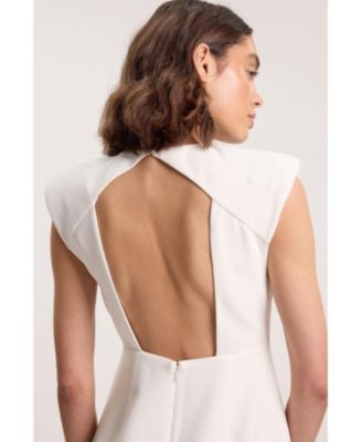 karen millen white midi dress Karen Millen Cotton Top Stitch Dropped Waist Woven Strappy Midi Dress in White