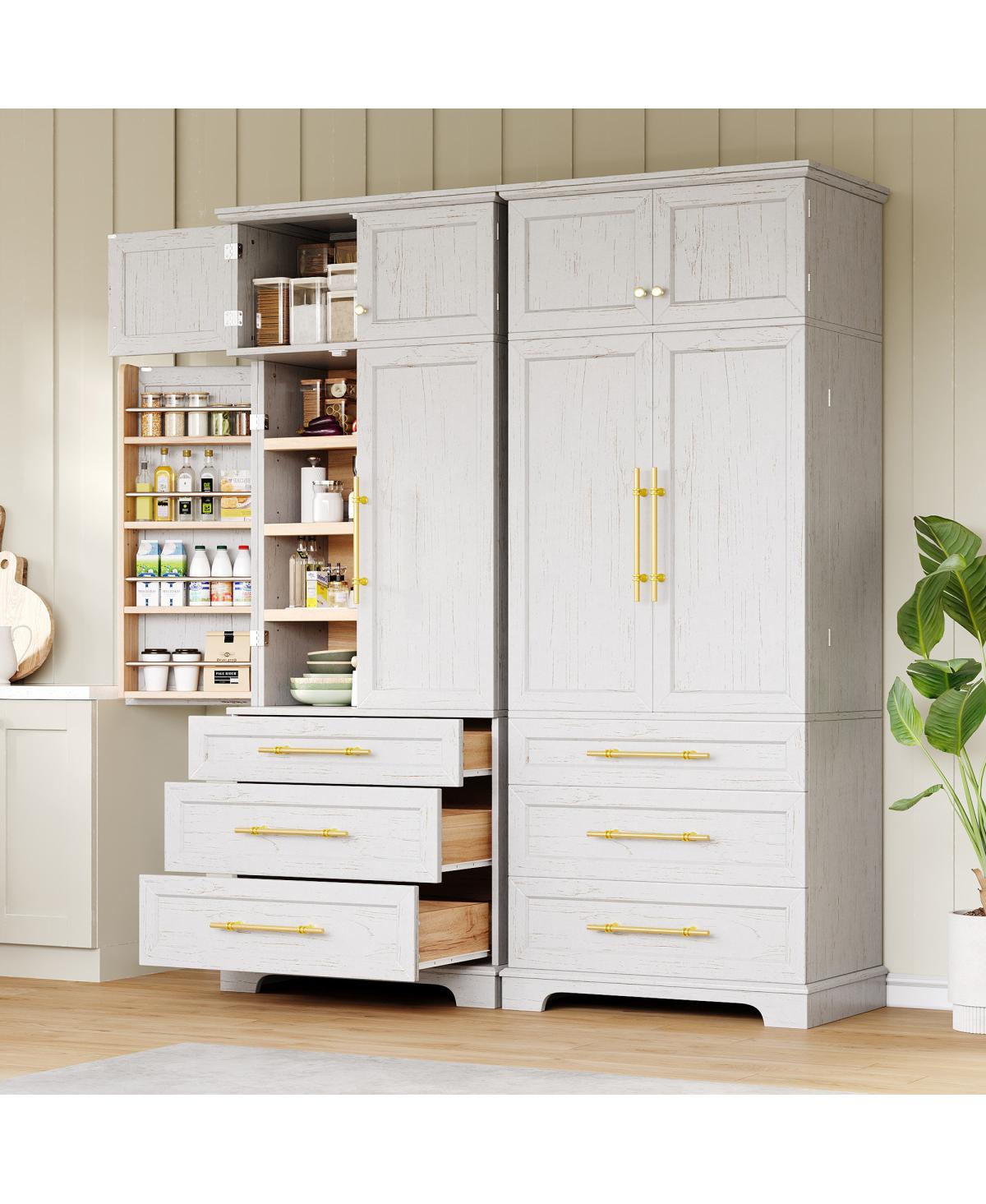 Streamdale Furniture 78.2'' Farmhouse Kitchen Pantry Cabinet with 8 Door Shelves and 3 Drawers