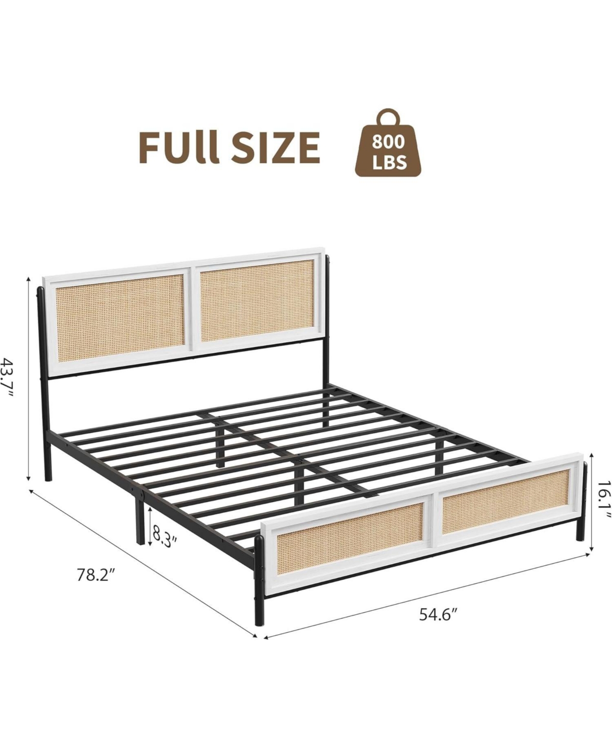 gaomon Boho Style Rattan Bed Frame with Rattan Headboard and Footboard Durable Wood and Metal Platform, Noise Free