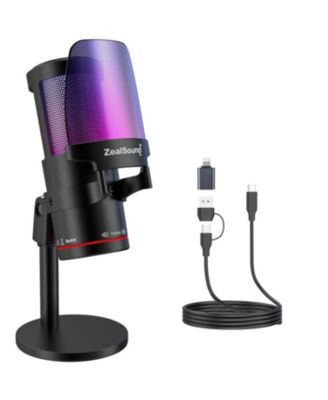 USB Condenser Microphone with Noise Cancellation, Touch Mute, RGB Light and Volume Control for Streaming, Gaming and Podcasting