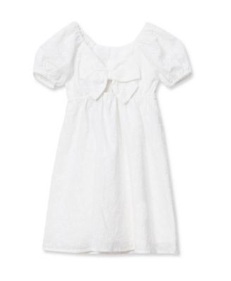 Girl's Short Sleeve Eyelet Bow Dress