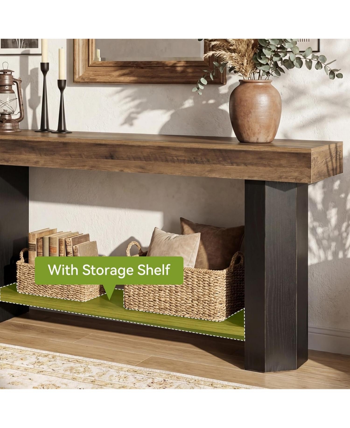 Tribesigns 2 Tier Console Table, 63'' Sofa Table Behind Couch, Long Console Sofa Tables