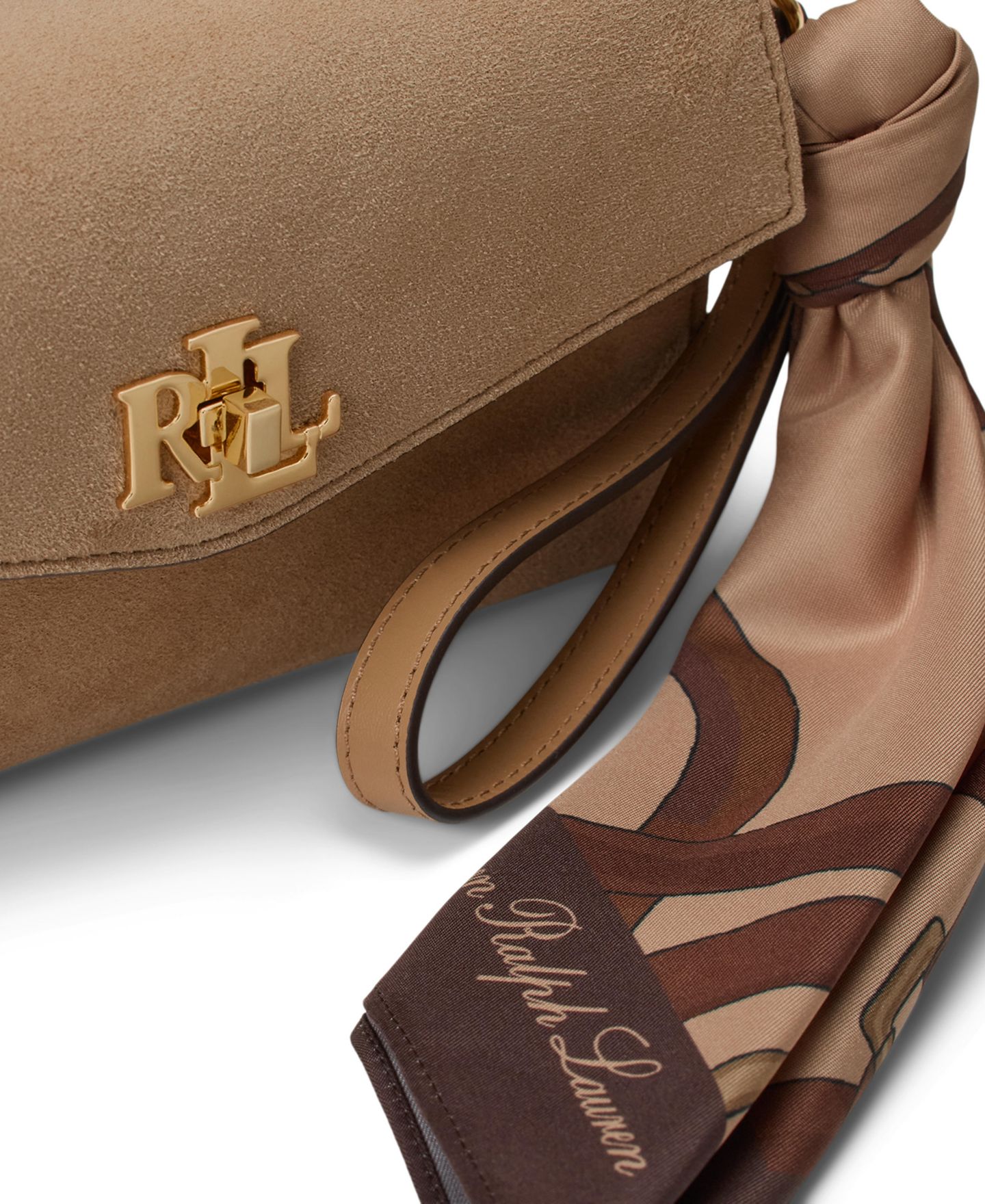Женская сумка Lauren Ralph Lauren Scarf Trim Suede Small Crossbody, цвет: Верблюжий разноцветный — фото 7