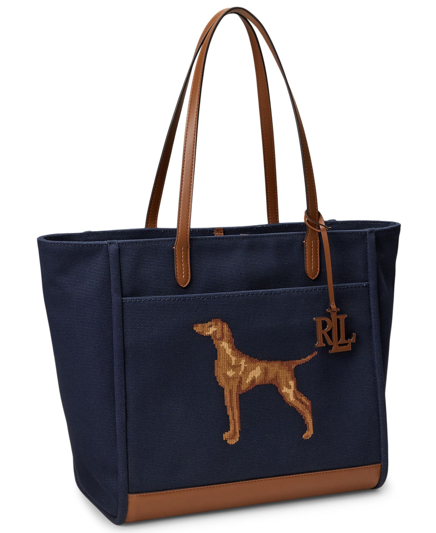 Женская сумка Lauren Ralph Lauren Cameryn Dog Embroidered Extra-Large, цвет: Тёмно-синий / Рыжевато-коричневый — фото 4