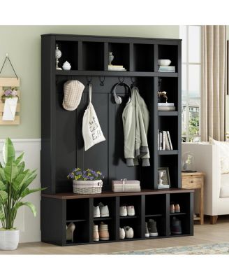Farmhouse 4-in-1 Hall Tree with Storage Bench and 6 Hooks 76.7''H