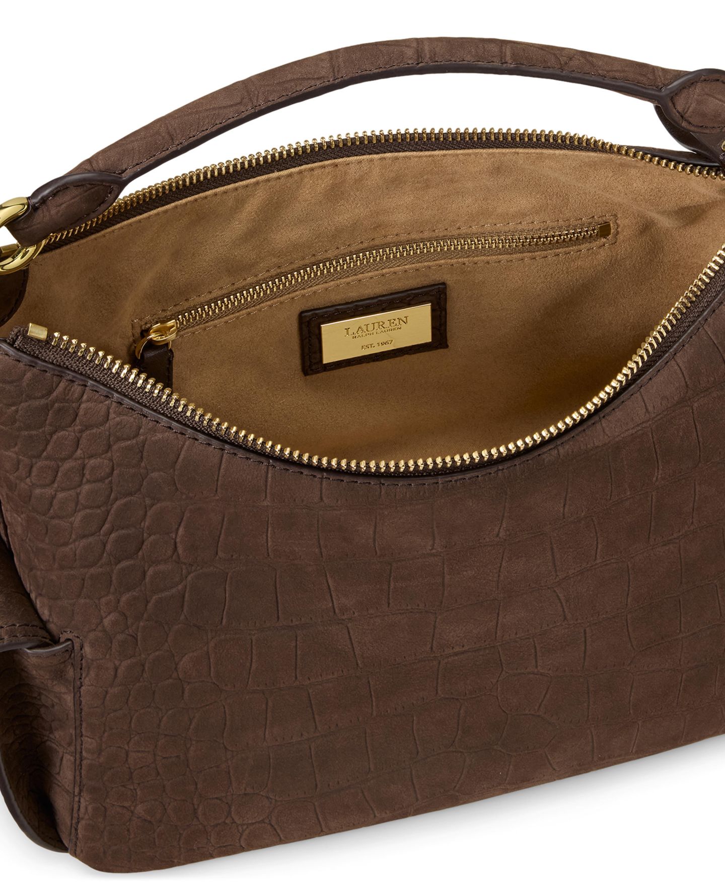 Женская сумка Lauren Ralph Lauren Blaike Suede Croc-Embossed Small Shoulder, цвет: Каштановый коричневый — фото 7