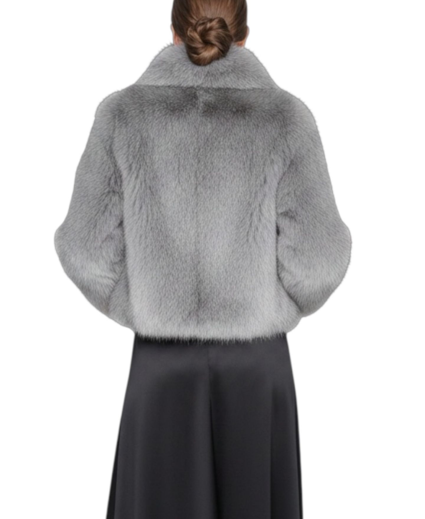 Женское пальто Halston Short Notch Collar Faux Fur, цвет: Меланжевый серый — фото 3
