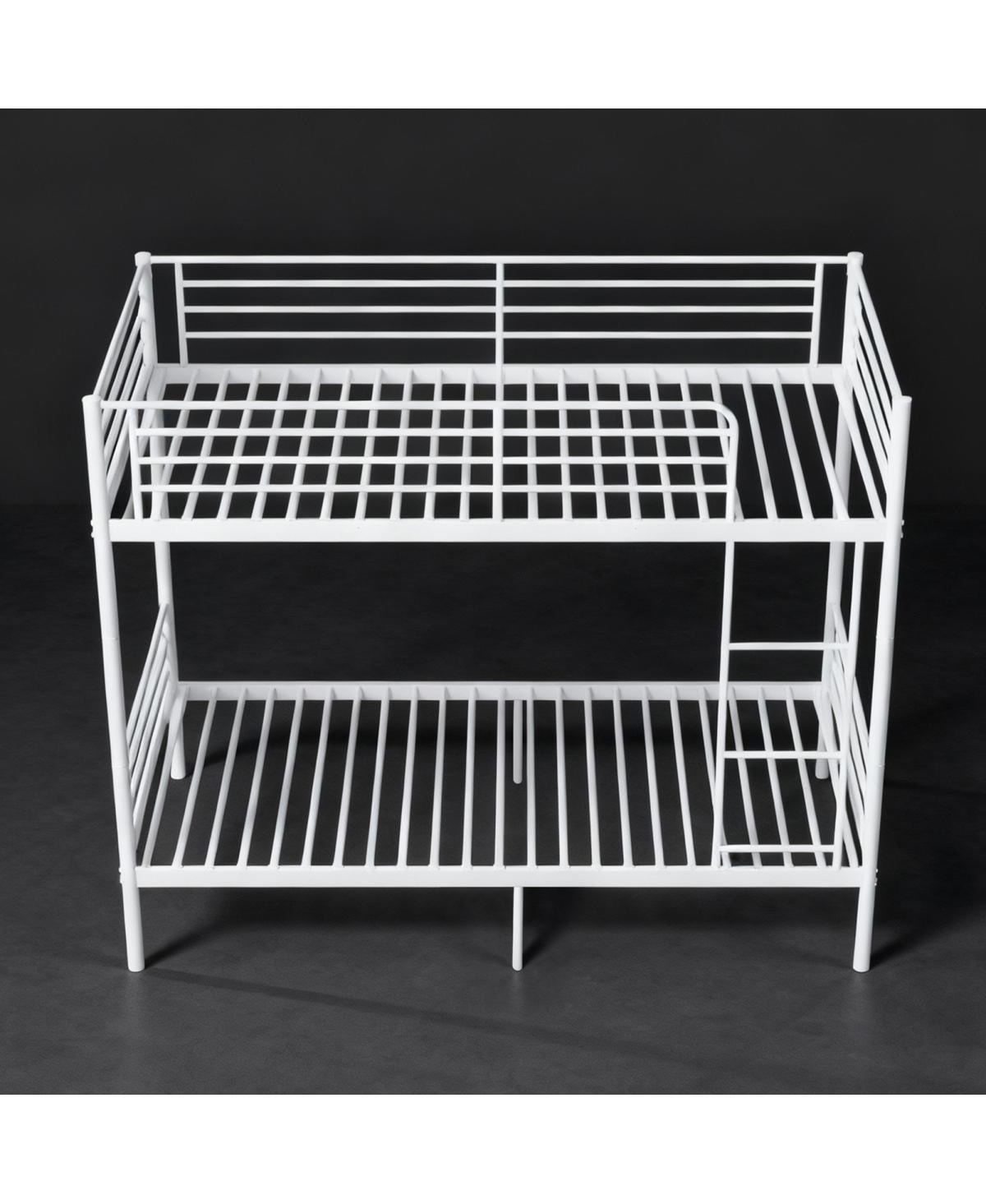 Streamdale Furniture Twin Over Twin Metal Bunk Bed with Ladder and Guardrail
