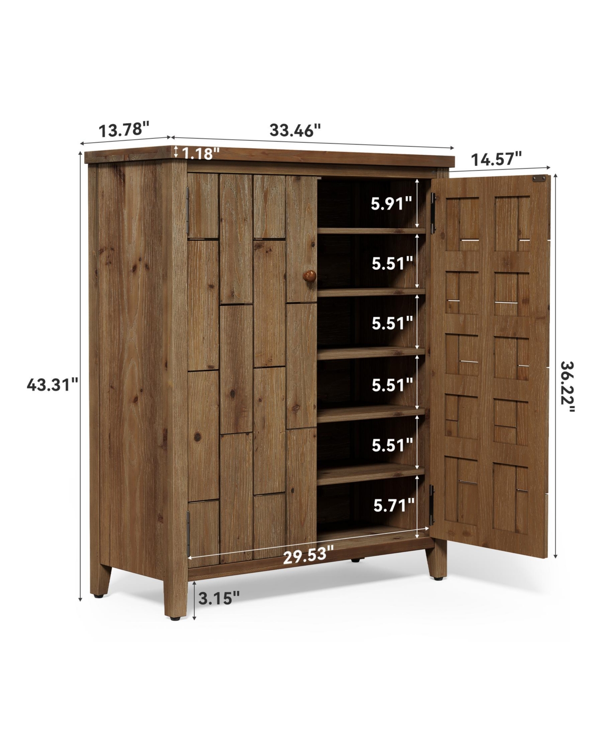 Tribesigns 43.3" Tall 6-Tier Wooden Shoe Storage Cabinet with Doors, Adjustable Shelves, Open Top Shelf, 24 Pairs Shoe Organizer Entryway Rack