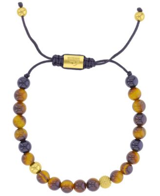 Quiksilver Mens 18k Gold-Plated Steel Tiger Eye Onyx Adjustable Bracelet - GoldBrown 75$