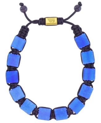 Men's 18k Gold-Plated Steel Blue Tiger Eye Adjustable Bracelet