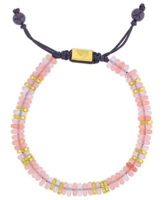 Men's 18k Gold-Plated Steel Yellow Slider Onyx Pink Watermelon Adjustable Bracelet