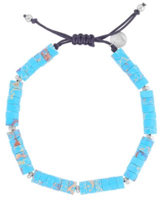 Platinum-Plated Steel Tag Turquoise Adjustable Bracelet