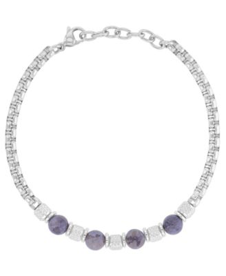 Men's Platinum-Plated Steel Spark Stone Chain Bracelet