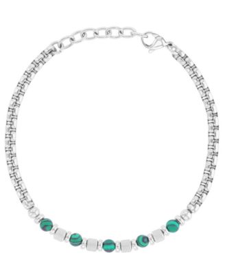 Quiksilver Men's Platinum-Plated Steel Malachite Chain Bracelet - Platinum/Emerald