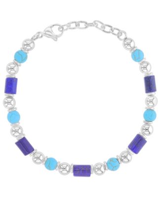 Men's Platinum-Plated Steel Turquoise Lapis Bracelet