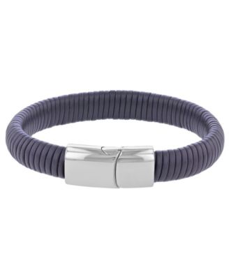Quiksilver Men's Platinum-Plated Cylinder Lock Leather Cord Bracelet - Platinum/Black