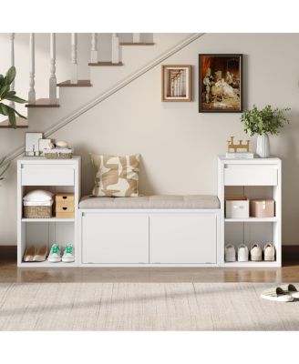 All-in-One Entryway Storage Bench with Cushion Drawers and Shelves